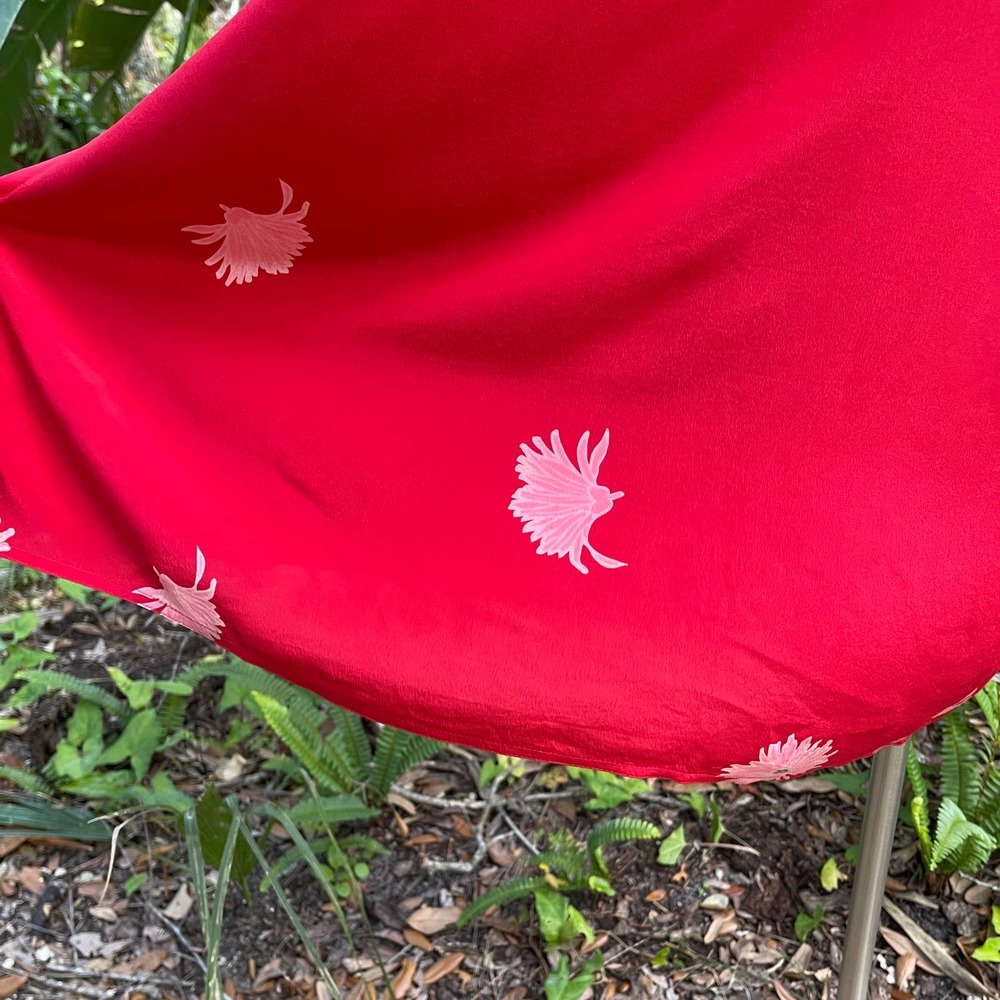 Vintage 70s Red Silk Asian Inspired Dress Floral Long Sleeve Rita Angelo M L - Picture 8 of 13